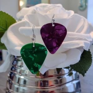 NEW Handmade Colorful Favorite Guitar Pick Silver Drop Hook Earrings